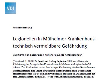 Pressemitteilung VDI Legionellen Mülheim